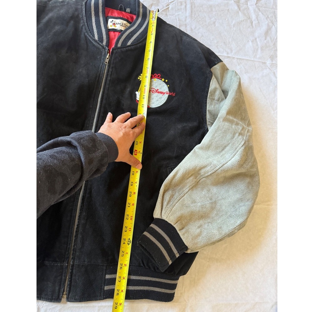 Walt Disney World Mens Suede Varsity Jacket XL Black Vtg Mickey Mouse Millennium - Picture 3 of 11